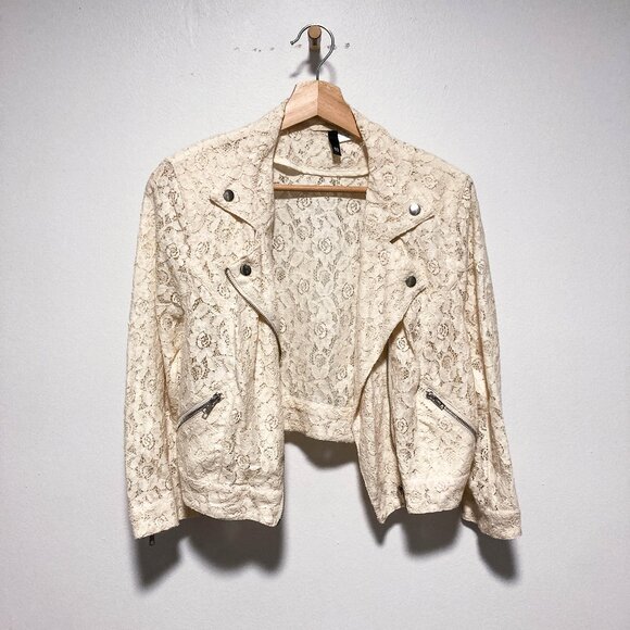 Cream Lace Biker Moto Jacket - Picture 1 of 16